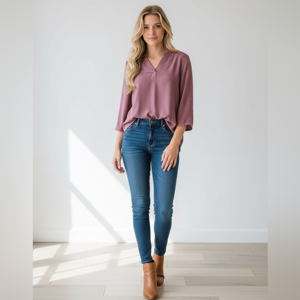 CATO Light Purple, Long Blouse V-Neck, Long Sleeve